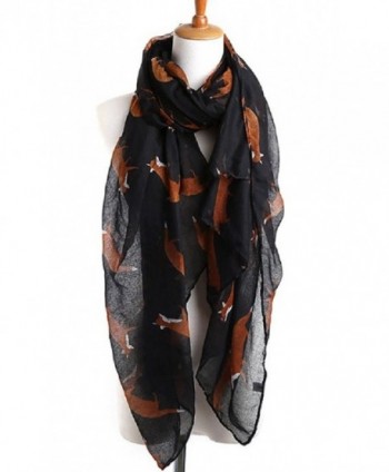 Sannea Lovely Fox Print Chiffon Scarves Scarf for Women/Girls - Black - C0125S66NE9