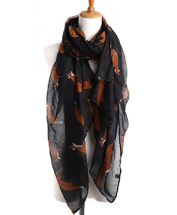 Sannea Lovely Fox Print Chiffon Scarves Scarf for Women/Girls - Black - C0125S66NE9