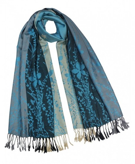 Dahlia Women's Rayon Scarf Shawl - Reversible Triple Panel Wild Flower - Blue - CR110TWJZCF