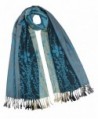 Dahlia Women's Rayon Scarf Shawl - Reversible Triple Panel Wild Flower - Blue - CR110TWJZCF