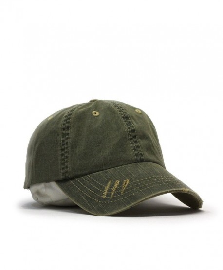 Distressed Dirty Wash Herringbone Cotton Adjustable Baseball Cap - Olive Green - CQ186M9YOYU