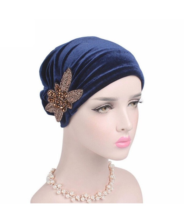 Turban Head Fabal Woman Velvet Turban Headband Wraps Hijab Head Scarf - Navy - C9185ER5YX0