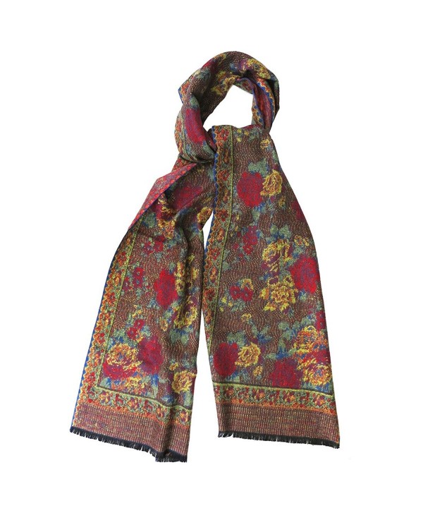 Topaz Sun Tapestry Rose Print Cashmere Scarf Red Multi - CO187608H40