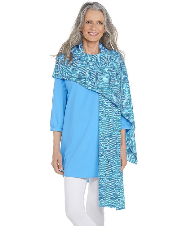 Coolibar UPF 50+ Women's Beach Shawl - Sun Protective - Turquoise Aztec Geo - C01822M3M2U