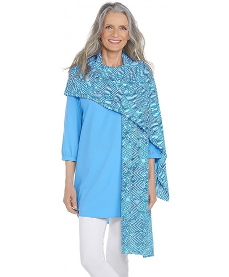 Coolibar UPF 50+ Women's Beach Shawl - Sun Protective - Turquoise Aztec Geo - C01822M3M2U