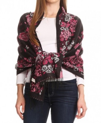 Sakkas Ontario double layer floral Pashmina/ Shawl/ Wrap/ Stole with fringe - 2-black / Pink - C1189IZ4TZ8