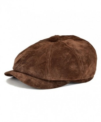 VOBOOM Leather newsboy Retro IVY Hat Cap 8 Pannel Cabbie Classtic Beret Hat - Dark Brown - C71859852YC