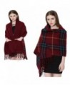 Da Ben Tai Women's Cashmere double sided fringed plaid scarf shawl with pocket - Red Wine - CQ187EDXGZA