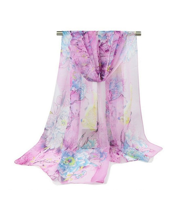 Freedi Womens Chiffon Floral Scarfs Peony Print Shawl Wraps Beach Cover up - Pink - CO17YCA3HMI