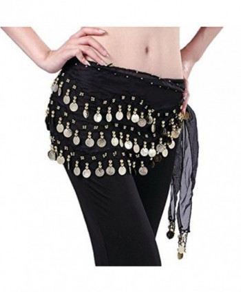 Lilyy Chiffon Dangling Gold Coins Belly Dance Hip Skirt Scarf Wrap Belt - Black - CM12ISLMW05
