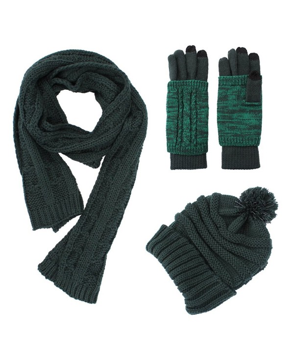 Knit Hat/Scarf/Gloves Set- Women Men Unisex Cable Knit Winter Cold Weather Gift Set - Forest Green - CN187MXX89U