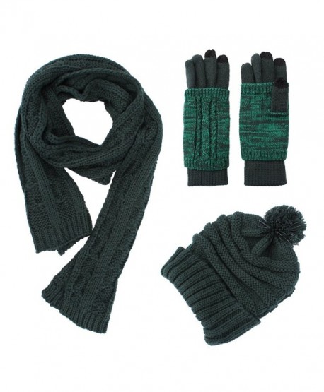 Knit Hat/Scarf/Gloves Set- Women Men Unisex Cable Knit Winter Cold Weather Gift Set - Forest Green - CN187MXX89U Knit Hat/Scarf/Gloves Set- Women Men Unisex Cable Knit Winter Cold Weather Gift Set - Forest Green - CN187MXX89U