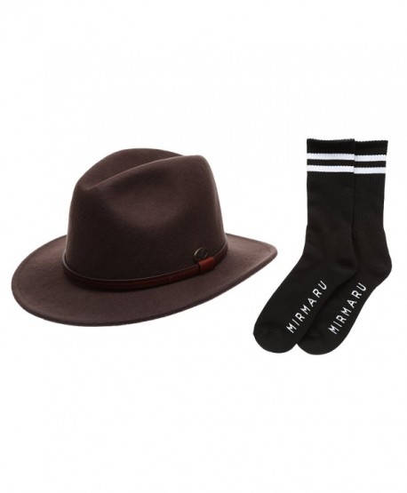 Men's Premium Wool Outback Fedora with Faux Leather Band Hat with Socks. - He61-brown - C512MZL9U0V