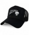 AC Racing USA American Flag Patch Snapback Trucker Mesh Cap - Black - Punisher Black White - CB1865XY7OH