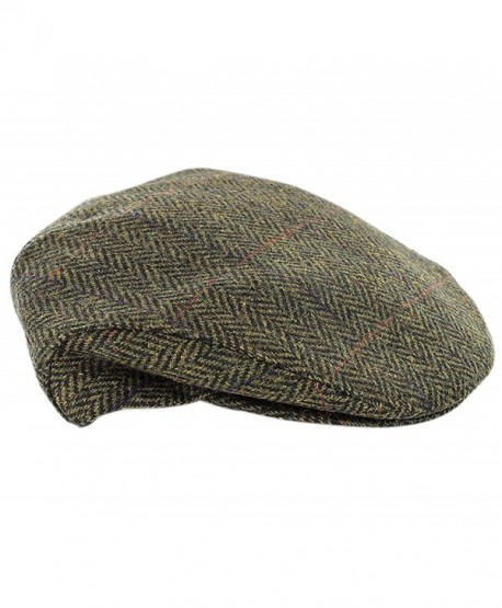 Mucros Weaver Trinity Tweed Flat Cap-Green Herringbone - C312O4YQ2ST