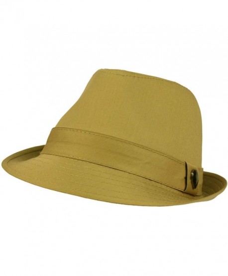 Men's 100% Cotton Summer Cool Solid Blank Fedora Derby Trilby Hat - Khaki - C611912Q3Q5