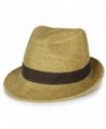 ililily Two-Tone Small Brim Structured Hemp Trilby Straw Classic Fedora Hat - Beige - CU17Z2DI8Z7