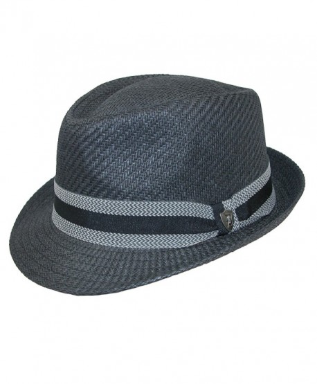 Dorfman Pacific Men's Toyo Straw Fedora With Striped Band - Black - CV17YDCOU4H