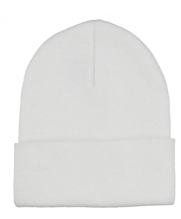 Winter Fashion Thick Warm Knitted Beanie Hat Cap with Cuff - White ...