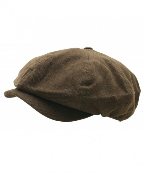 Men 8 panel Newsboy Hat Light Washed Cotton Canvas Gatsby Retro Golf Cap - Dark Brown - CV17YHKCH3U