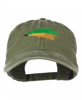 Fishing Green Fly Embroidered Washed Cap - Olive Green - CK11LJV9EZ3