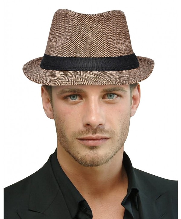 Harcadian Unisex Classic Trilby Short Brim Manhattan Fedora Hat Panama Hat - Brown/Tan - C8189T2OILQ