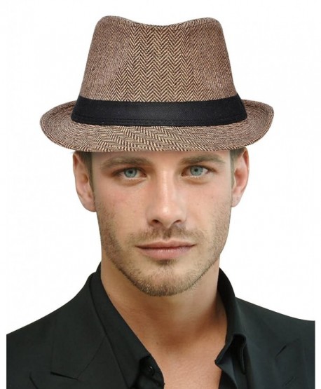 Harcadian Unisex Classic Trilby Short Brim Manhattan Fedora Hat Panama Hat - Brown/Tan - C8189T2OILQ