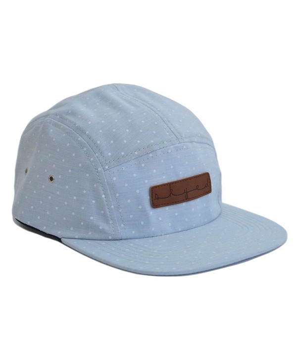 Skyed Apparel 5 Panel Hat Collection With Genuine Leather Strap (Multiple Colors) - Baby Blue Polka Dot - CI12I0TLCE7