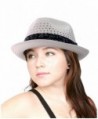 NYFASHION101 Solid Color Straw Woven Paisley Band Vented Unisex Fedora Hat - White - CF11Y7EKNCH