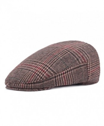 ZLSLZ Mens Woolen Plaid Flat IVY newsboy Cabbie Gatsby Paperboy Hats Caps For Men - Brown - CX1867020XS