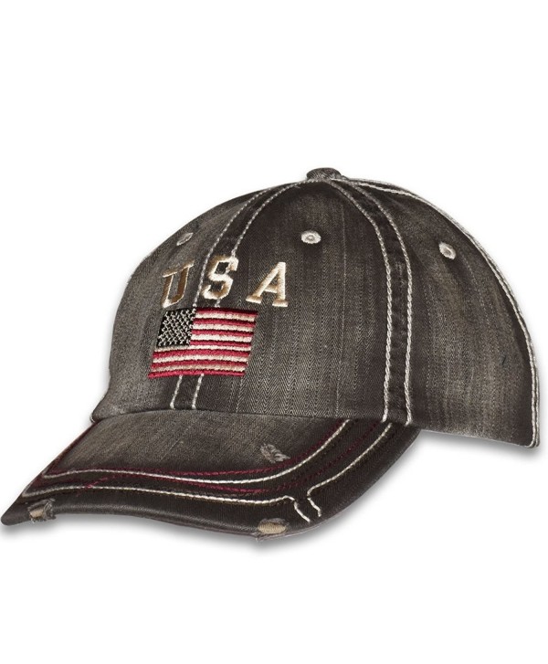 USA American Flag Distressed Vintage Patriotic Cap - Black - C21873UOWRY