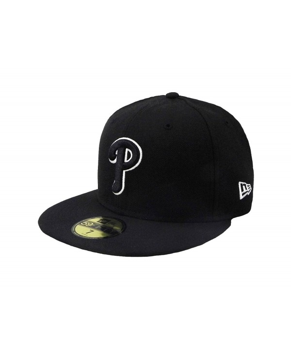 New Era 59Fifty Hat MLB Philadelphia Phillies Black/White Fitted Headwear Cap - C512KQVYCHV
