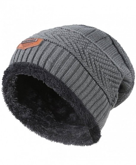 CoKate Beanie Hats Men's Winter Warm Knit Skull Caps with Fleece Lining - Grey - CC188GWSLG3 CoKate Beanie Hats Men's Winter Warm Knit Skull Caps with Fleece Lining - Grey - CC188GWSLG3