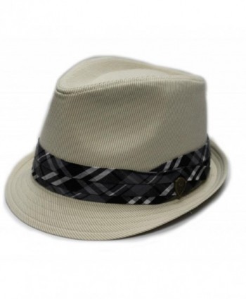 Father's day Gift City Hunter Pmt580 Pin Stripe with Plaid Band Fedora (4 Colors) - Khaki - CR11E3XSJDH