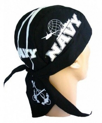 Skull Cap Biker Caps Headwraps Doo Rags - US Navy on Black - C612ELHM0WF