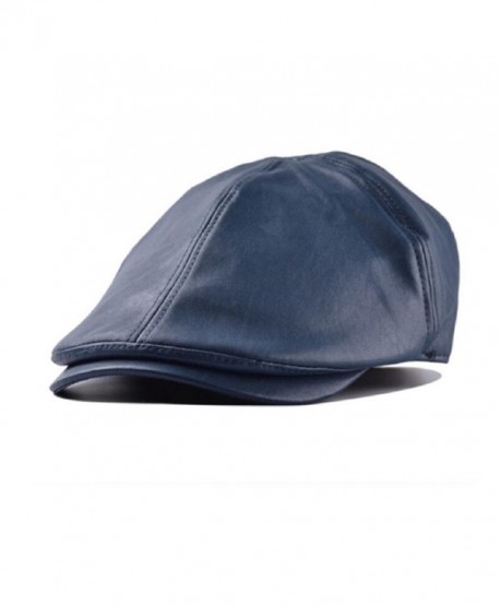 TONSEE Mens Women Vintage Leather Beret Cap Peaked Hat Newsboy Hat - Navy - C112KZVB4FP