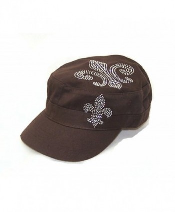 Fleur De Lis Rhinestone Flattop Vintage Brown Visor Hat - CE113IWLKTT