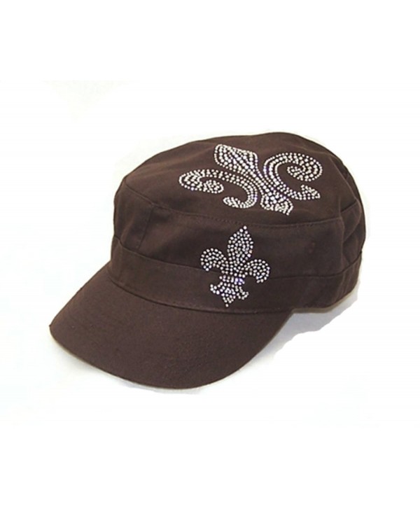 Fleur De Lis Rhinestone Flattop Vintage Brown Visor Hat - CE113IWLKTT