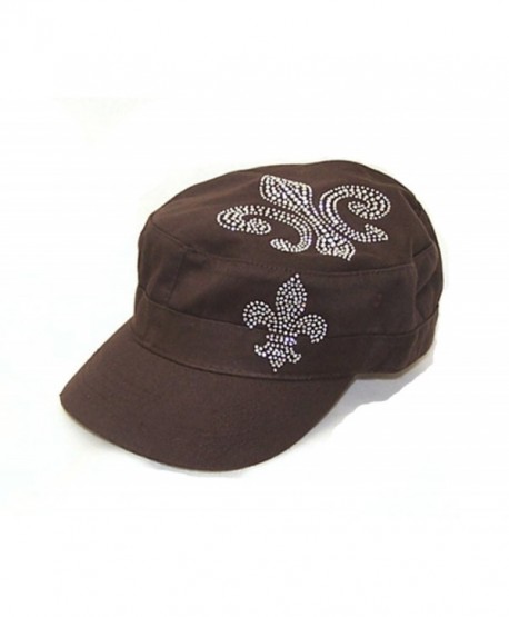 Fleur De Lis Rhinestone Flattop Vintage Brown Visor Hat - CE113IWLKTT