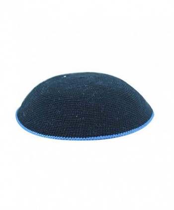 Knitted DMC Kippah Black with Royal Blue Border 16 Centimeters - CS12OD19ONP