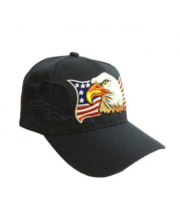 Aesthetinc Patriotic USA American Eagle American Flag Baseball Cap Embroidered - Navy Blue - C211WDGCQ85