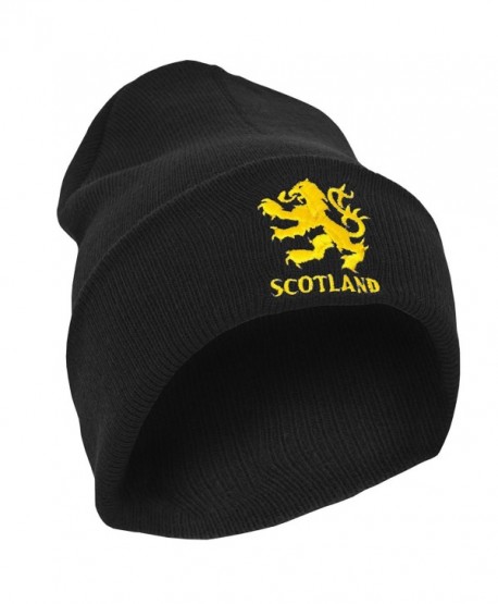 Mens Scotland Lion Design Embroidered Winter Beanie Hat - Black - CG116JKUO03