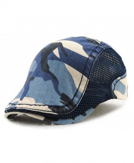YCHY Cotton Flat Cap Duckbill Hat Newsboy Ivy Irish Cabbie Scally Cap - Dark Blue-with Side Mesh - CC17YCL9KN4