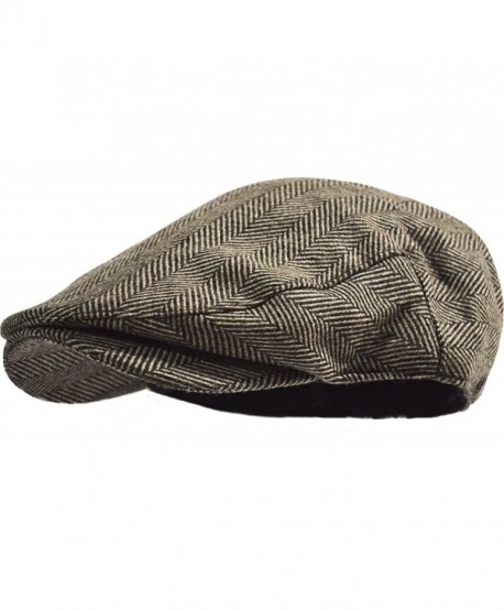 Men's Classic Herringbone Tweed Wool Blend Newsboy Ivy Hat (L/XL- Brown) - CU12O77D32G