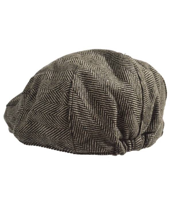 Men's Classic Herringbone Tweed Wool Blend Newsboy Ivy Hat (L/XL- Brown ...