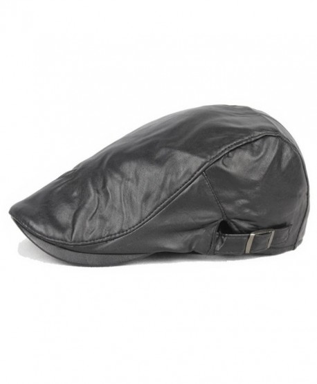 ZLSLZ Mens PU Leather Warm Ivy Newsboy Cabbie Gatsby Dad Golf Driving Hat Cap - Black - CN185A5CZXG