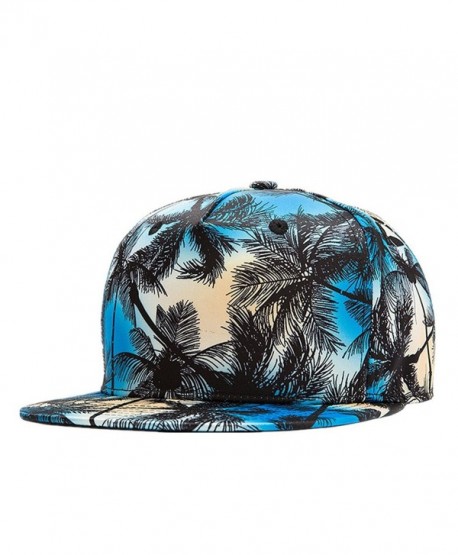 Connectyle Vintage Coconut Tree Print Fitted Flat Bill Hats Cool Snapback Hip Hop Cap - Blue - CS12JMWVIYF