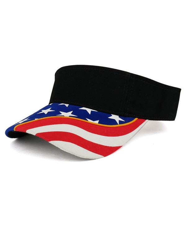 USA Flag Printed Bill Brushed Cotton Twill Sun Visor - Black - CB182GSYKEX