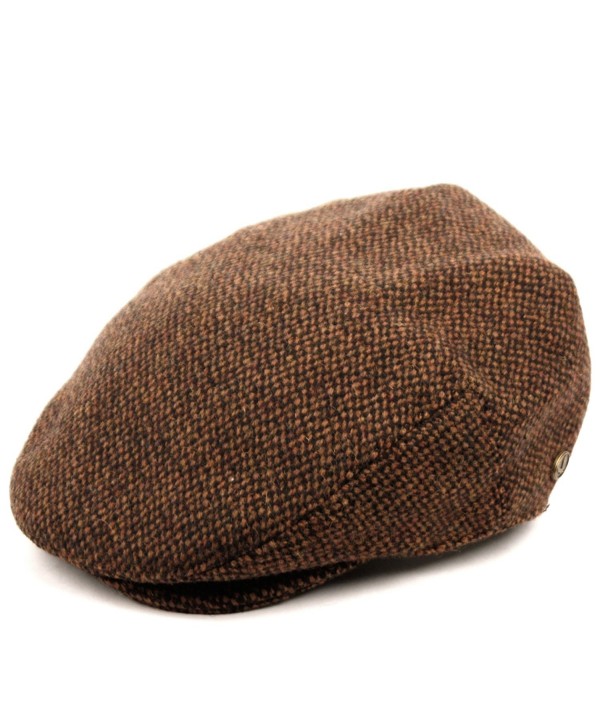 EPOCH Men's Herringbone Wool Tweed Newsboy Ivy Cabbie Driving Hat - Brown - C612O8GTCIG