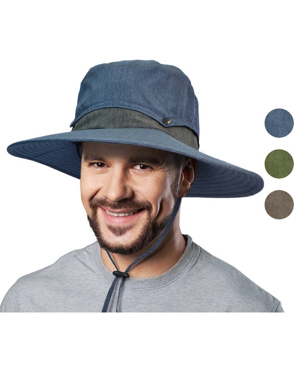 Solaris Outdoor Sun Protection Hat Wide Brim Fishing Safari Cap w/Collapsible Crown - Navy - CN1853CWZU6